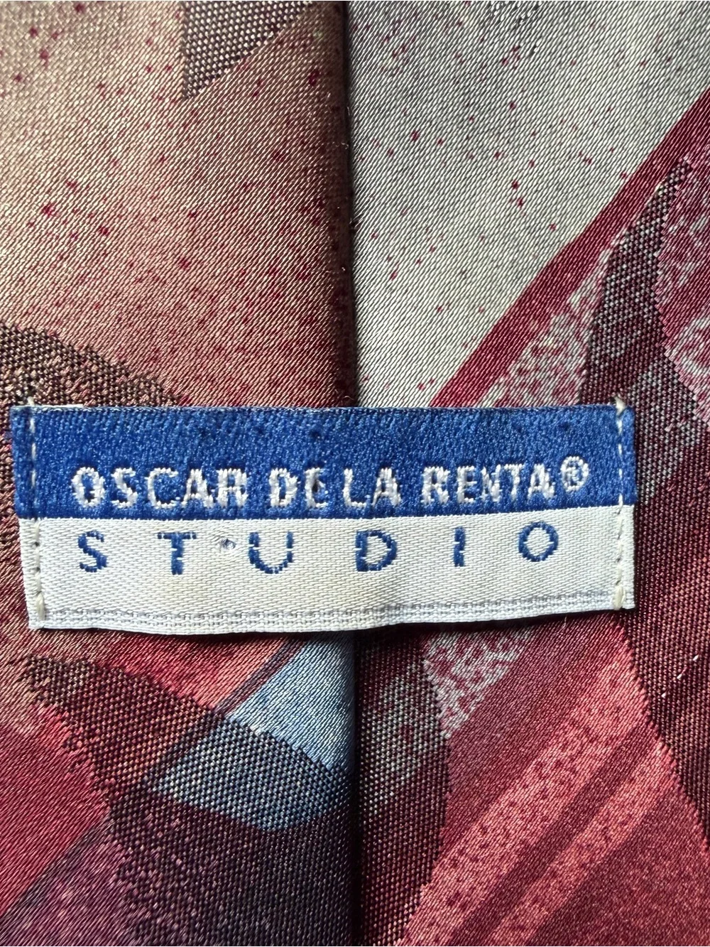 Oscar de la Renta Studio Burgundy and Blue Geometric Silk Tie